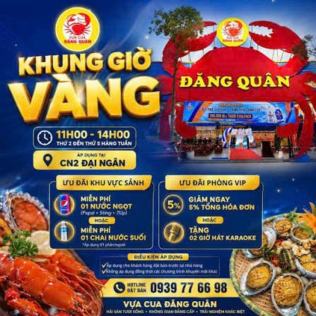 Khung giờ vàng Đăng Quân — 11h00-14h00 thứ 2 đến thứ 5 hằng tuần, áp dụng tại CN2 Đại Ngân